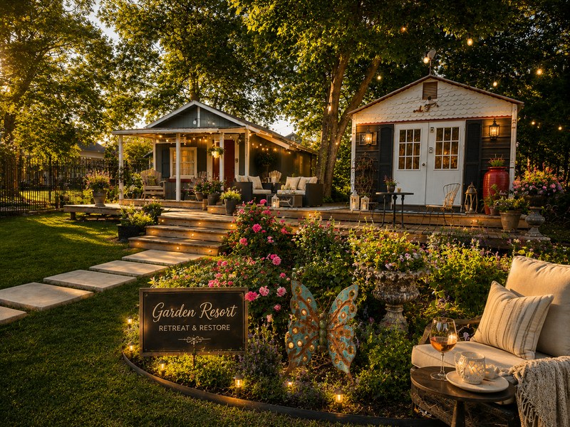 Cottage garden and grounds at Four Winds in Bonham