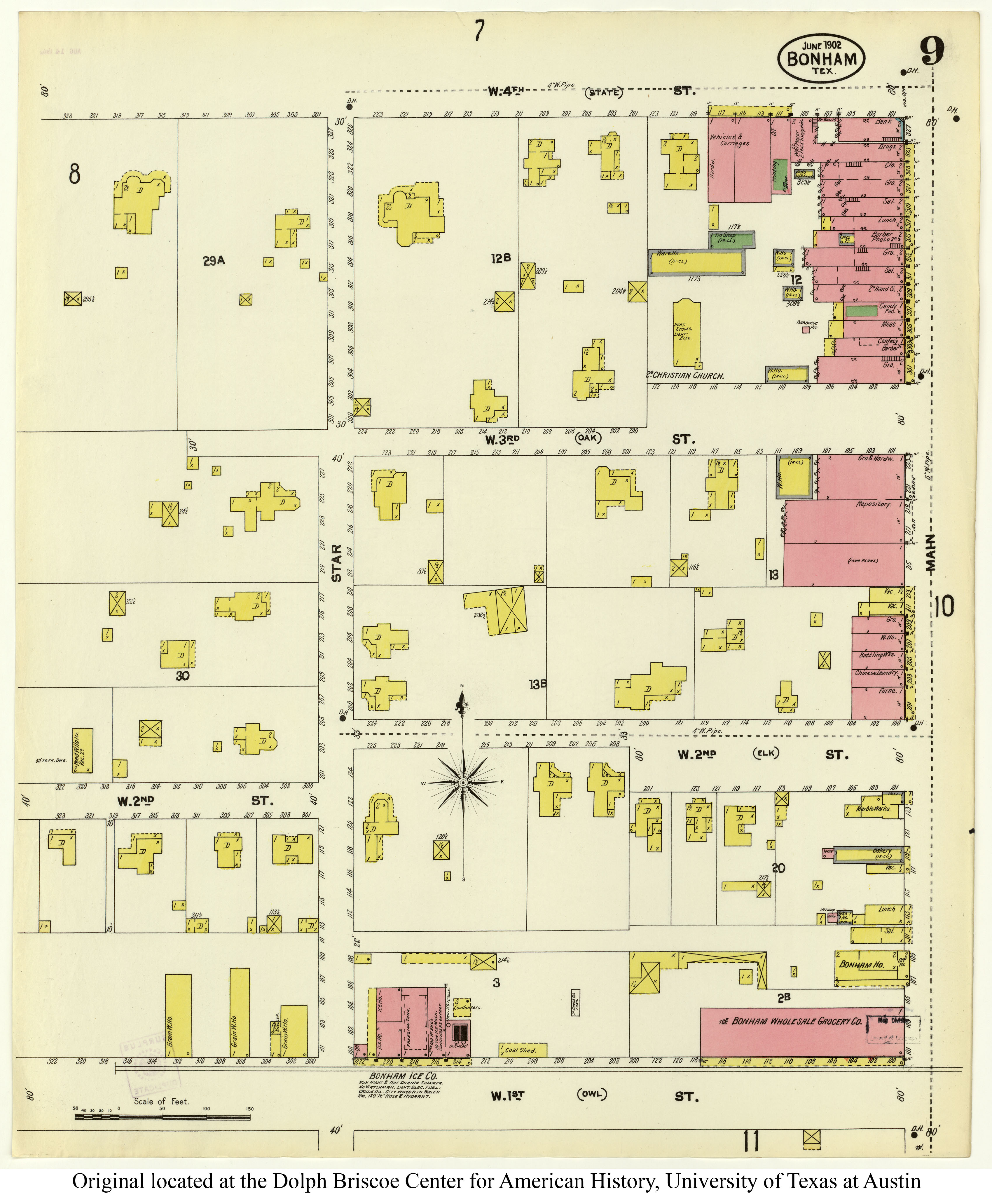 1902 Sanborn map evidence for historic Bonham Texas