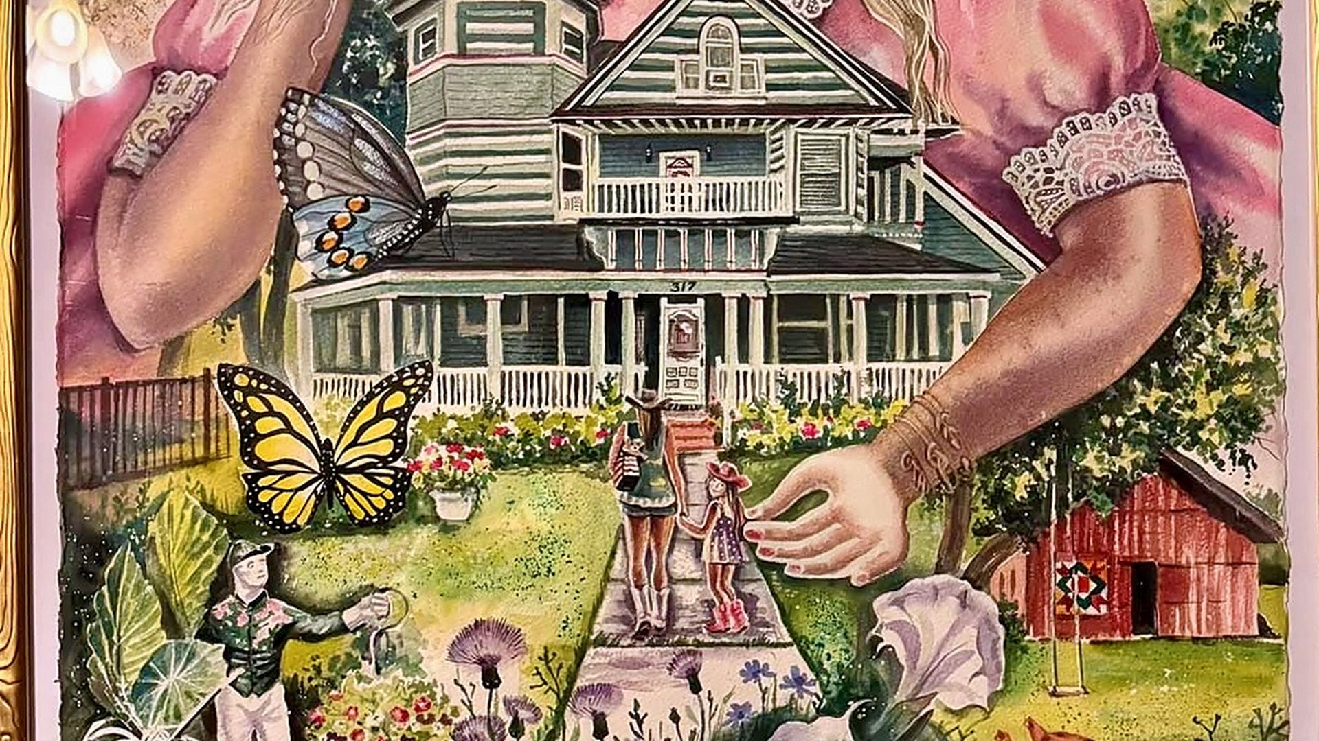 Watercolor painting of Four Winds Victorian Venue and Suites in Bonham, Texas by local artist Tatiana Suvorova.