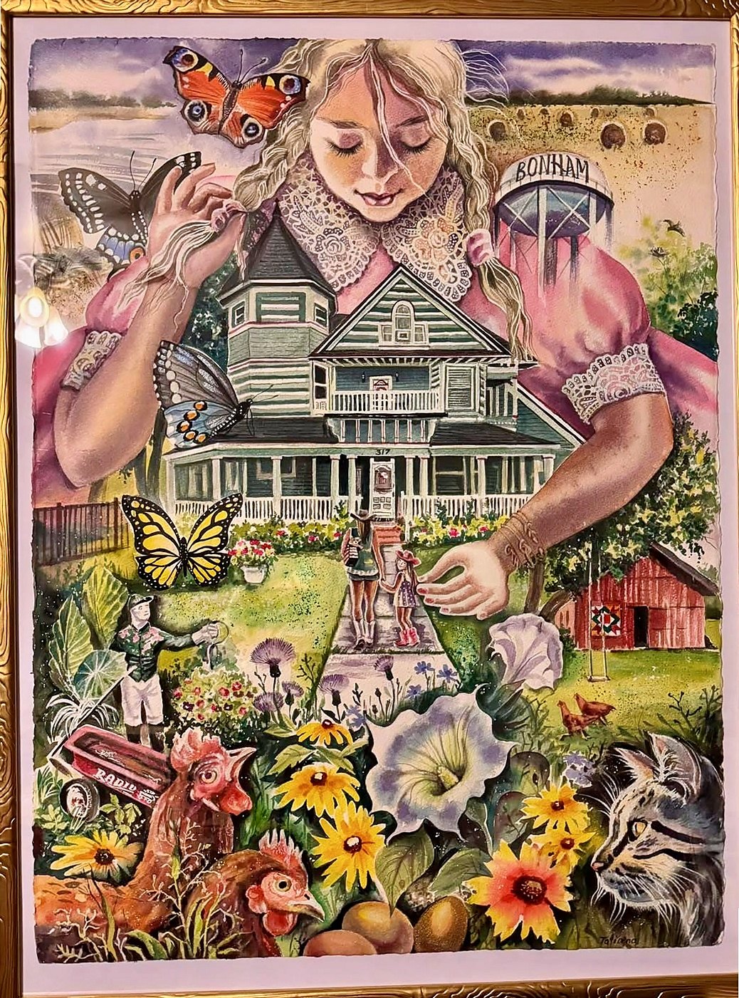 Watercolor painting of Four Winds Victorian Venue and Suites in Bonham, Texas by local artist Tatiana Suvorova.