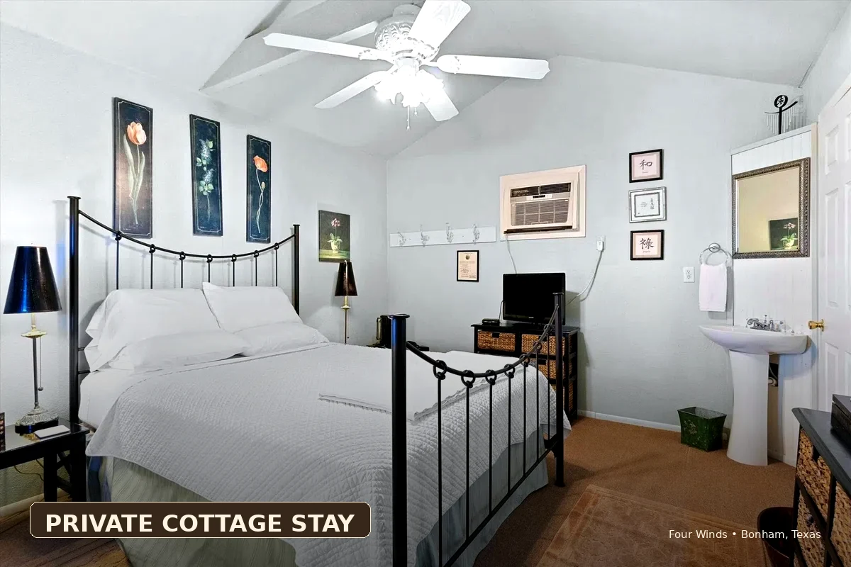 Judge Roy Bean Cottage bedroom private cottage Bonham TX