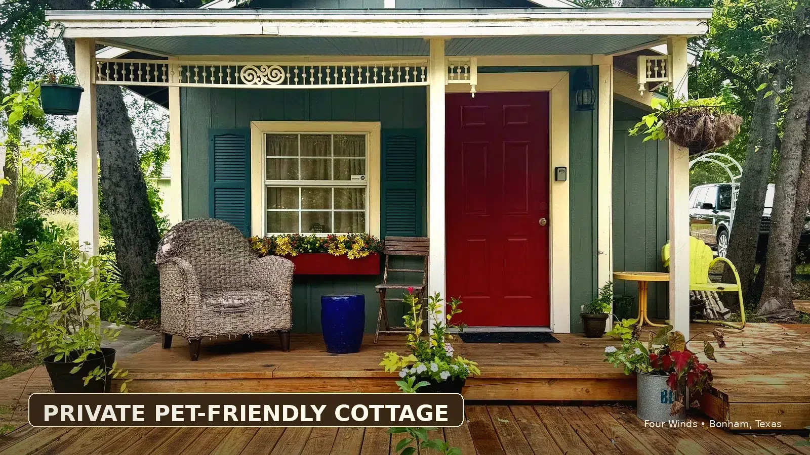 Four Winds cottage privacy context for Red River Arts Fest visitors in Bonham Texas